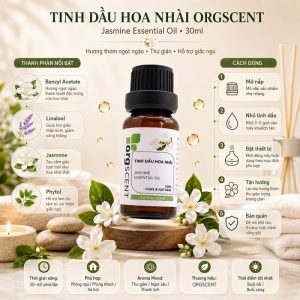 Hình ảnh sản phẩm tinh dầu hoa nhài 30ml mang sắc thái hoa trắng rõ nét với độ ngọt vừa phải, mềm mại và có chiều sâu. Một lựa chọn phù hợp cho những ai yêu thích mùi hoa thanh lịch và muốn tạo điểm nhấn nhẹ nhàng cho không gian.